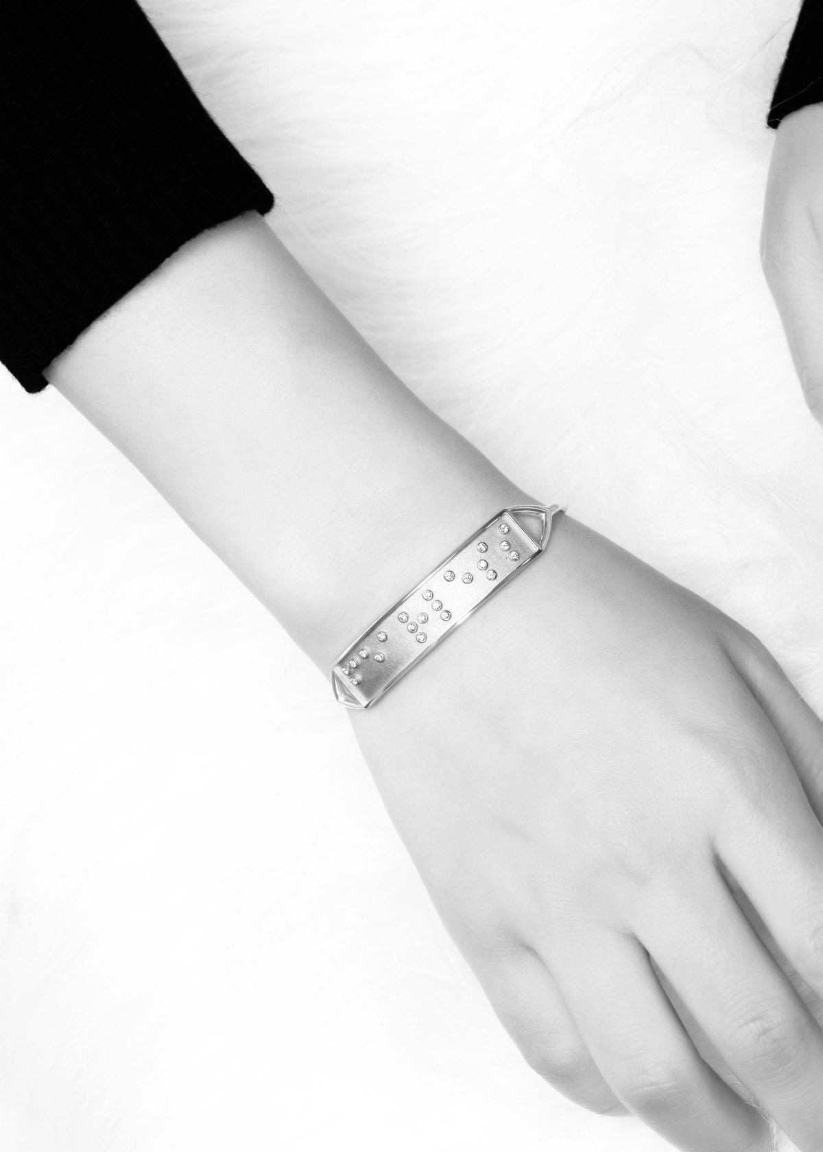 Touchstone Fearless Cuff Silver in Braille Crystals on model