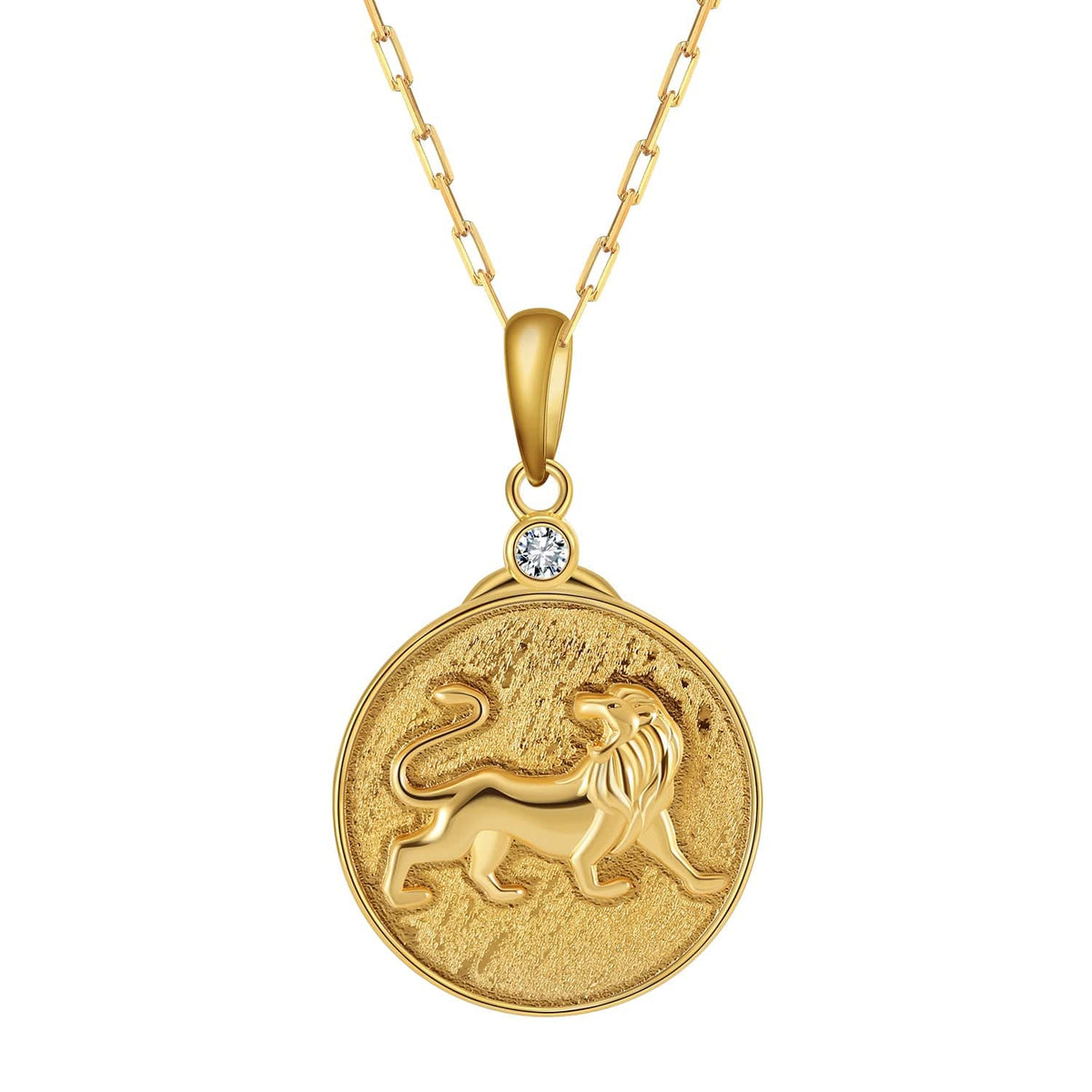 Gold Zodiac Leo Lion Medallion Necklace