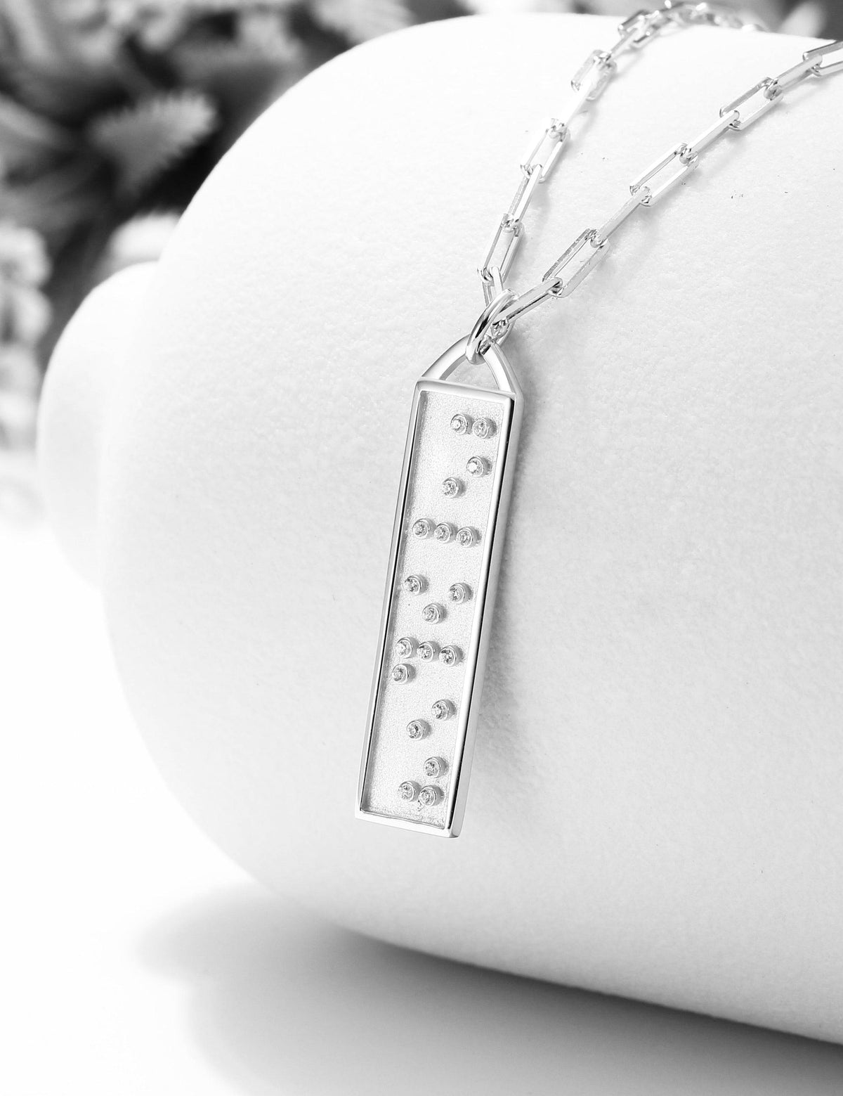 Touchstone Beloved Bar Necklace Silver with "Beloved" in Braille Crystals