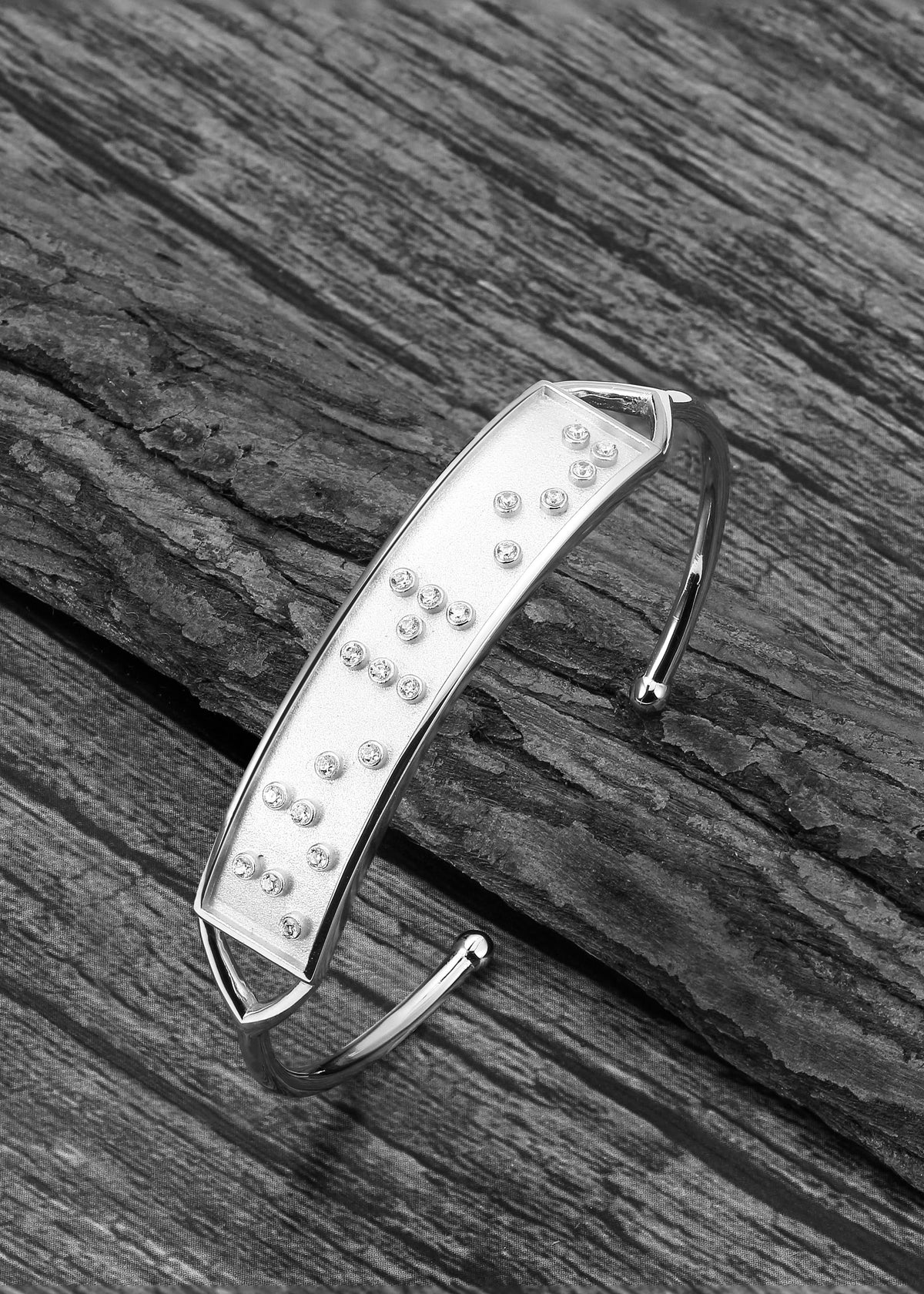 Touchstone Fearless Cuff Silver "Fearless" Braille Crystals