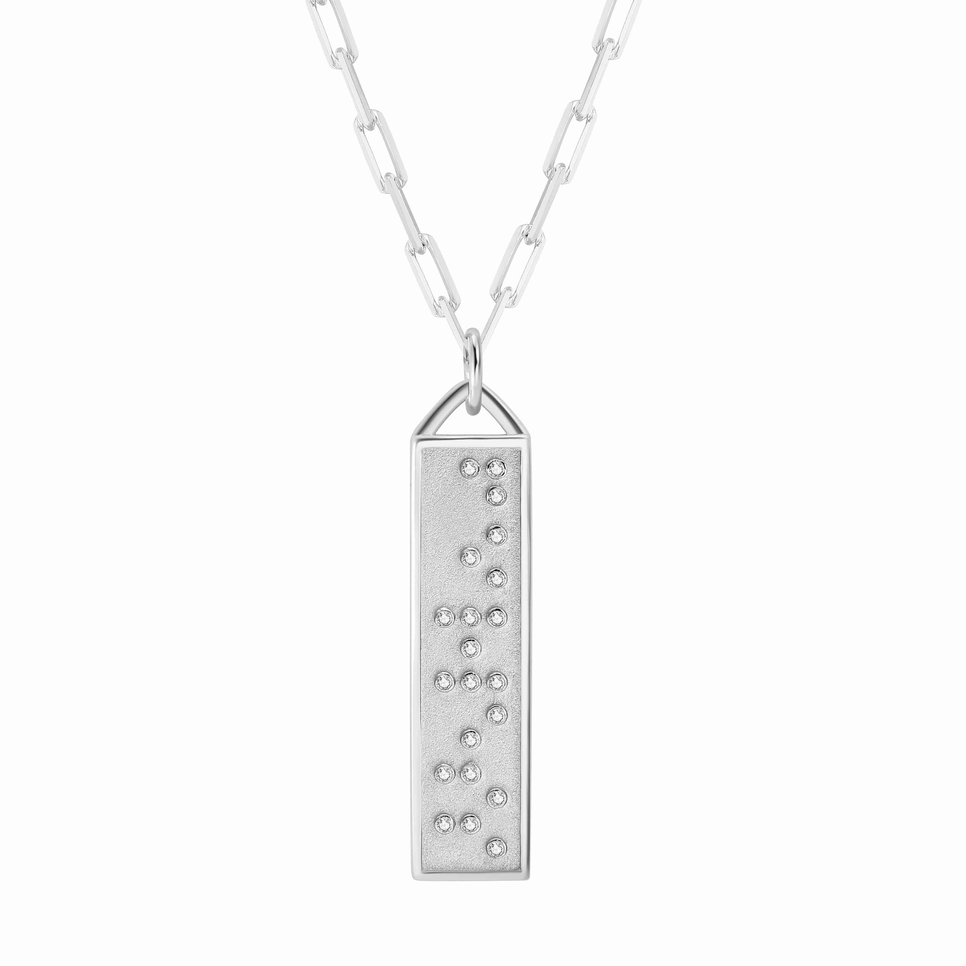 Touchstone Fearless Bar Necklace Silver "Fearless" in Braille Crystals