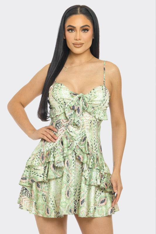 Multi Green Animal Print Layered Mini Dress – Adjustable Bra Straps & Stretch Back - Yayas Glam & Gift Shop