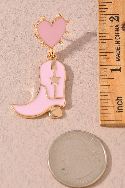 Western CowGirl Boot Heart Post Earrings - Yayas Glam & Gift Shop
