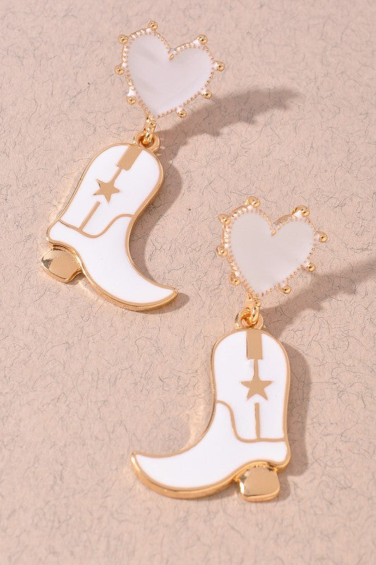 Western CowGirl Boot Heart Post Earrings - Yayas Glam & Gift Shop