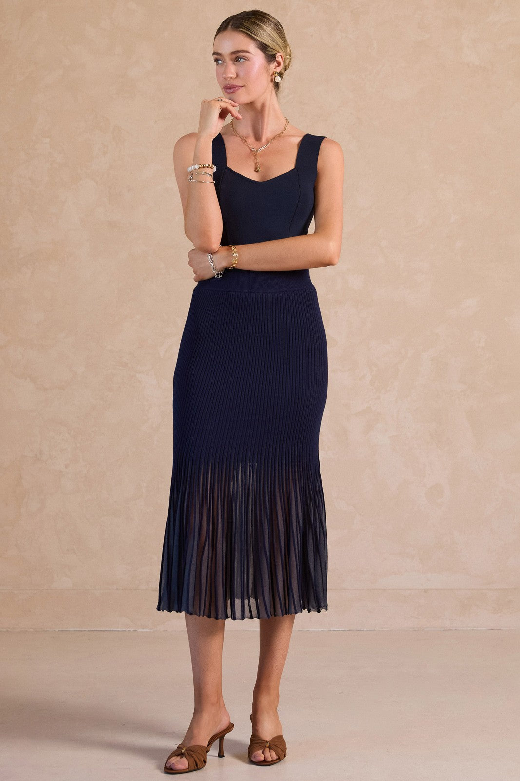 Current Air | Hallie Pleated Knit Midi Skirt | Sweetest Stitch Boutique