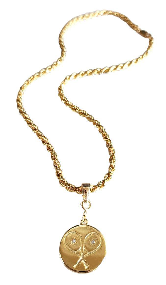 LoveMatch Tennis Heart pendant Tennis Racquets gold rope chain
