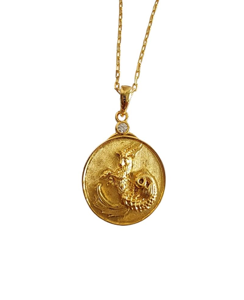 Gold Zodiac Capricorn Medallion Necklace