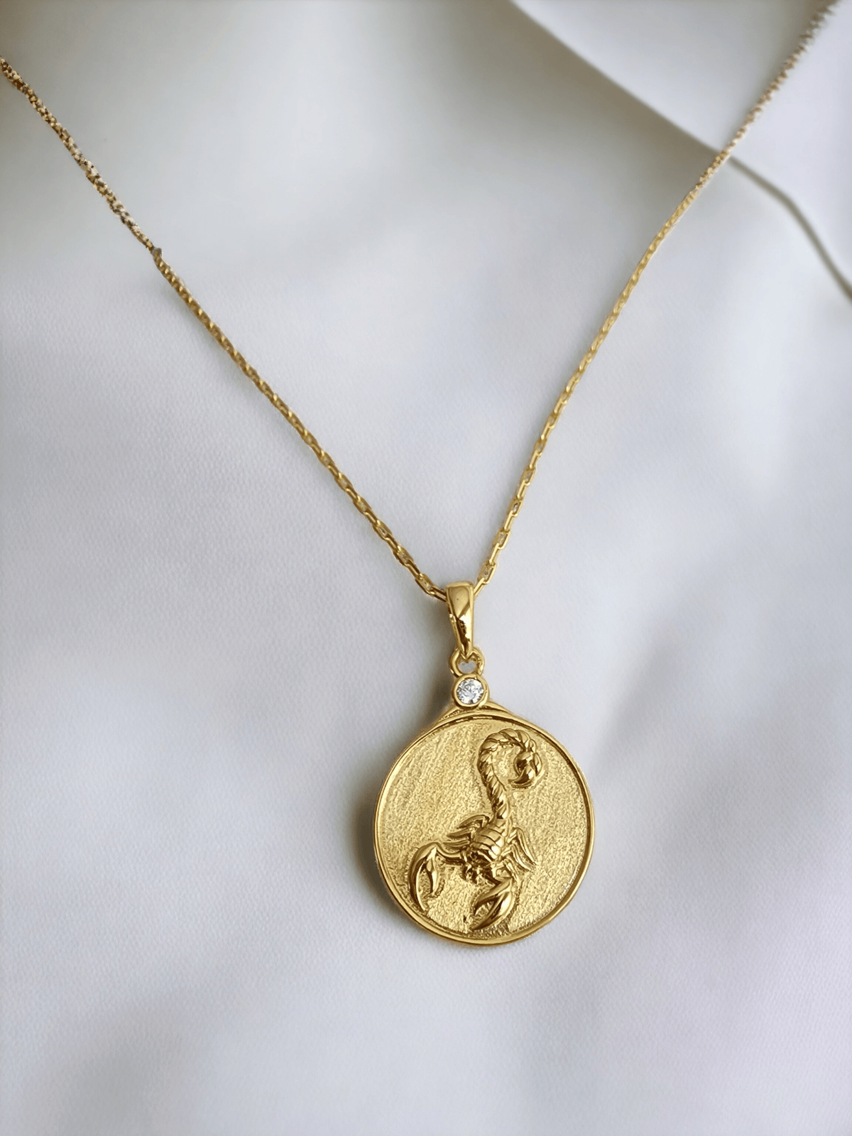 Gold Zodiac Scorpio Medallion Necklace