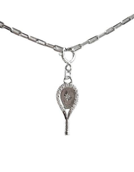 LoveMatch Tennis Racquet Clip On Pendant Charm on Silver Chain Necklace