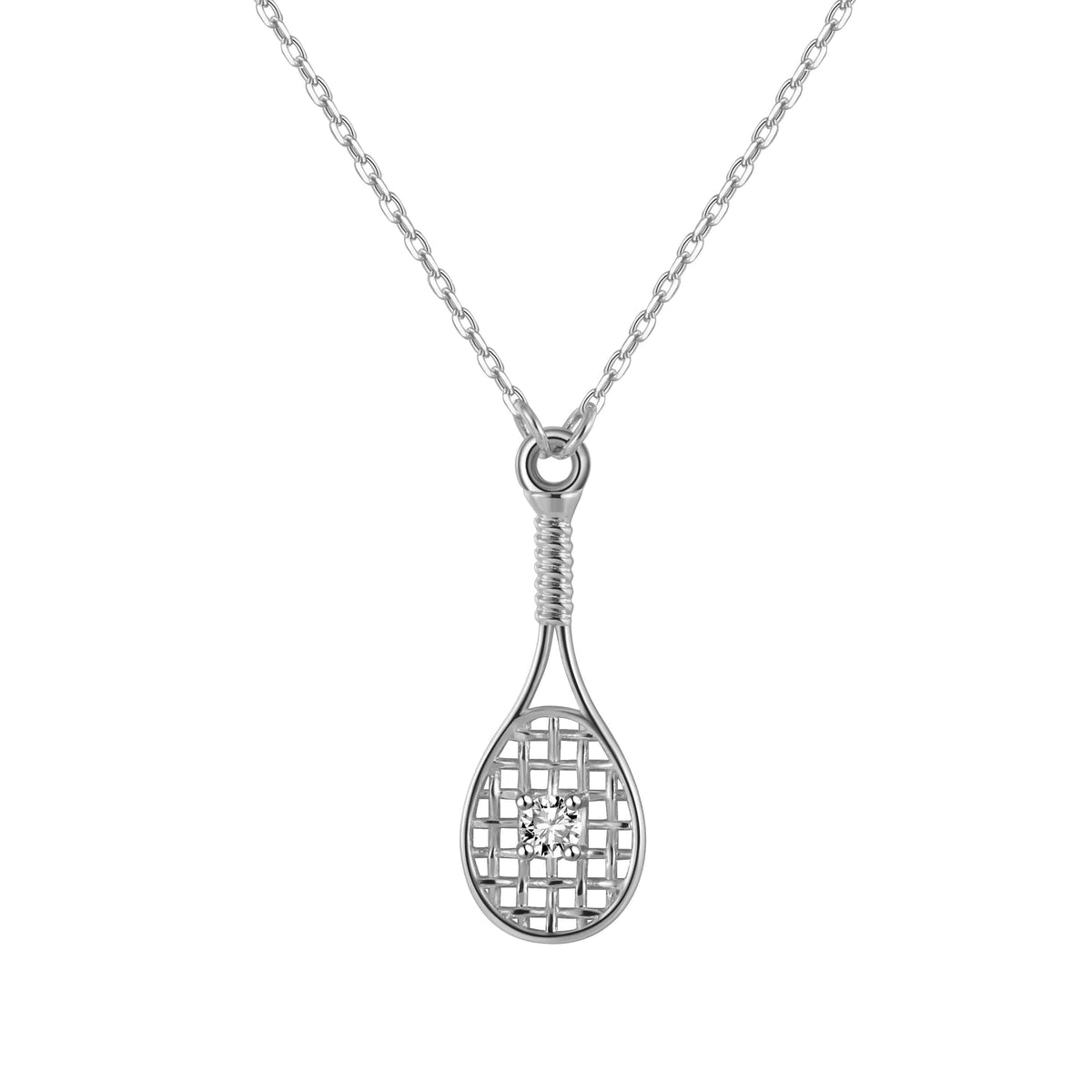 LoveMatch Tennis Baby Love Silver Racquet & Ball Pendant Necklace with Crystal