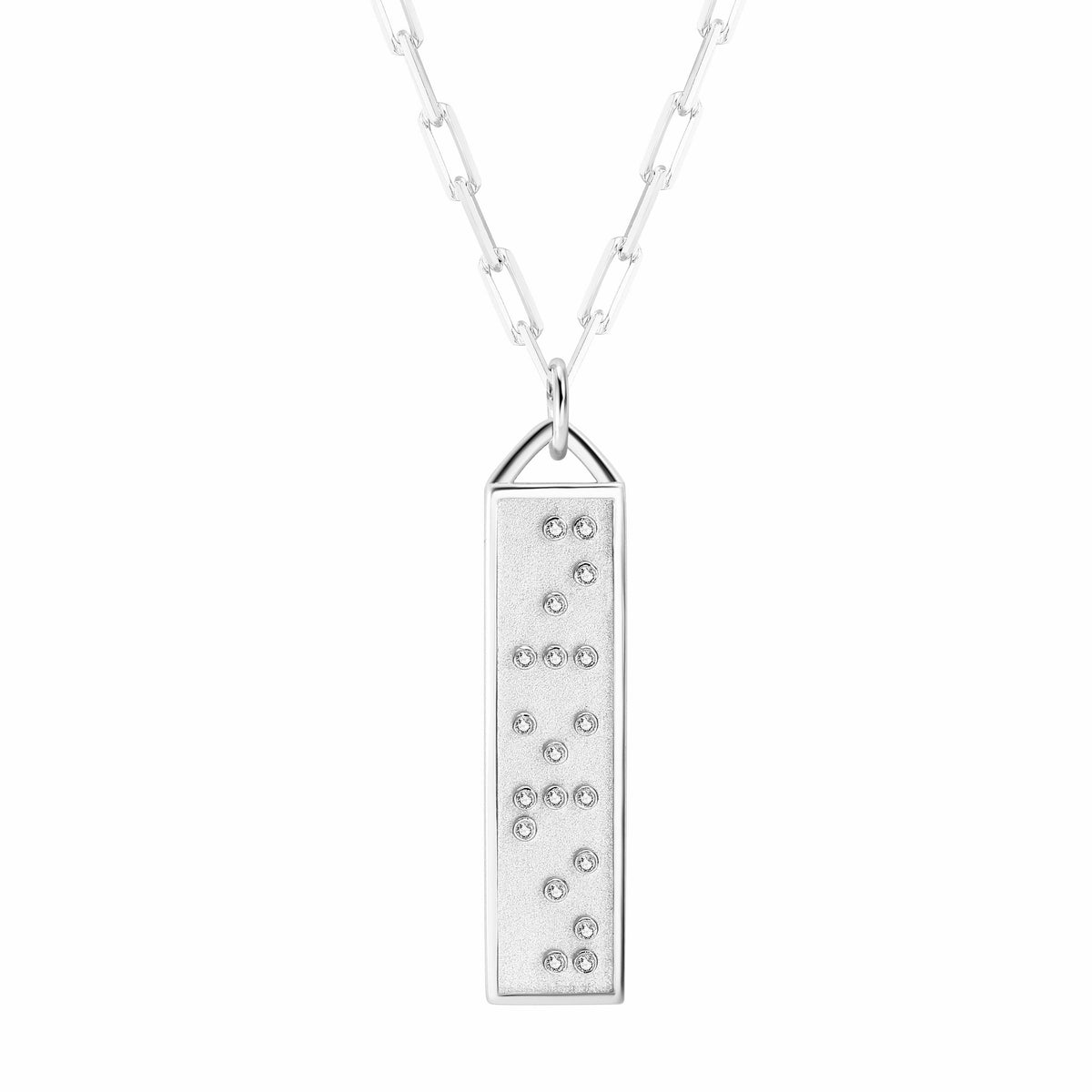 Touchstone Beloved Bar Necklace Silver "Beloved" in Braille Crystals