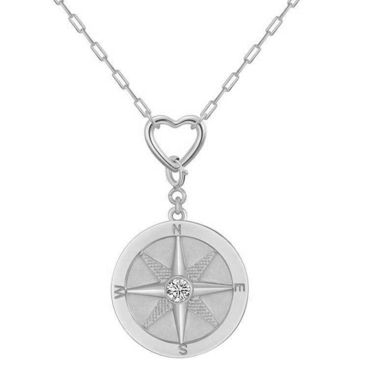 Saints and Saviors We Wander Compass on Heart Necklace Silver