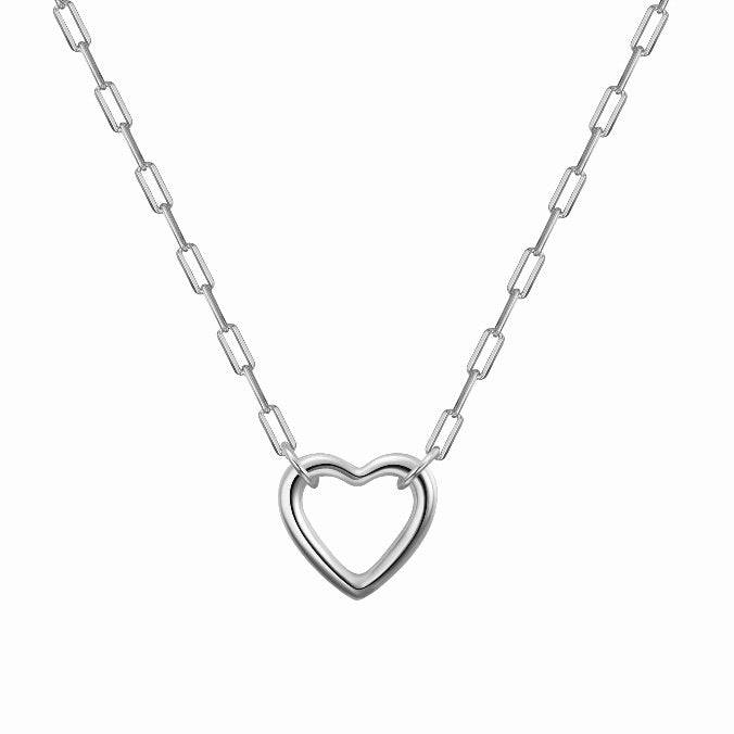 Modern Love Necklace 15 inch Silver Chain with Open Heart