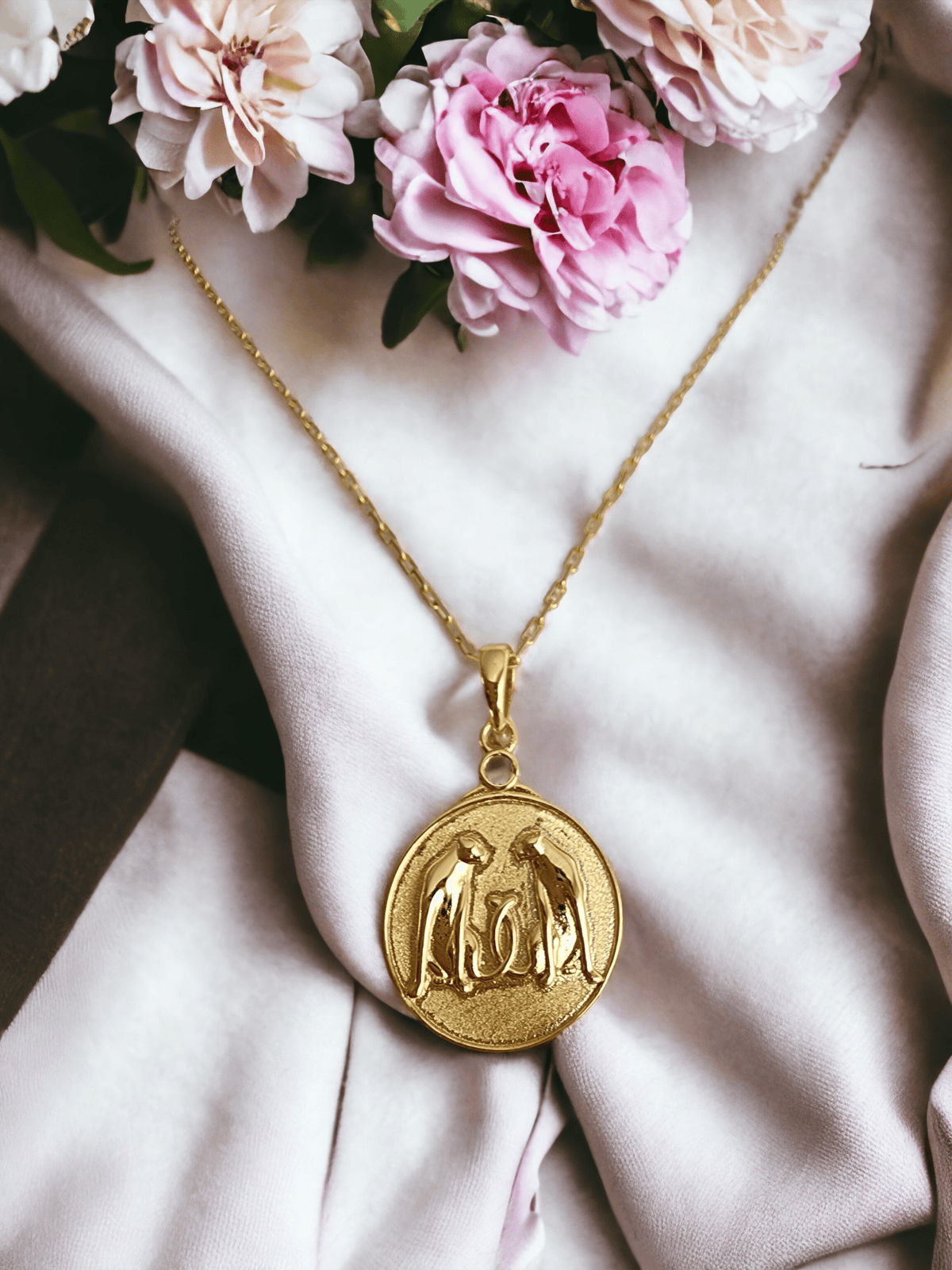 Gold Zodiac Gemini Medallion Necklace