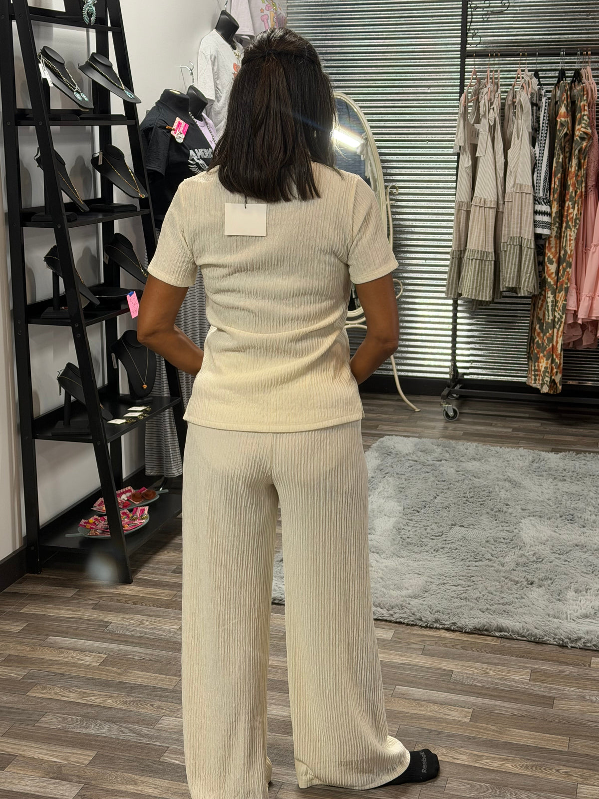 Off White Tshirt and Wide Pants Lounge Set