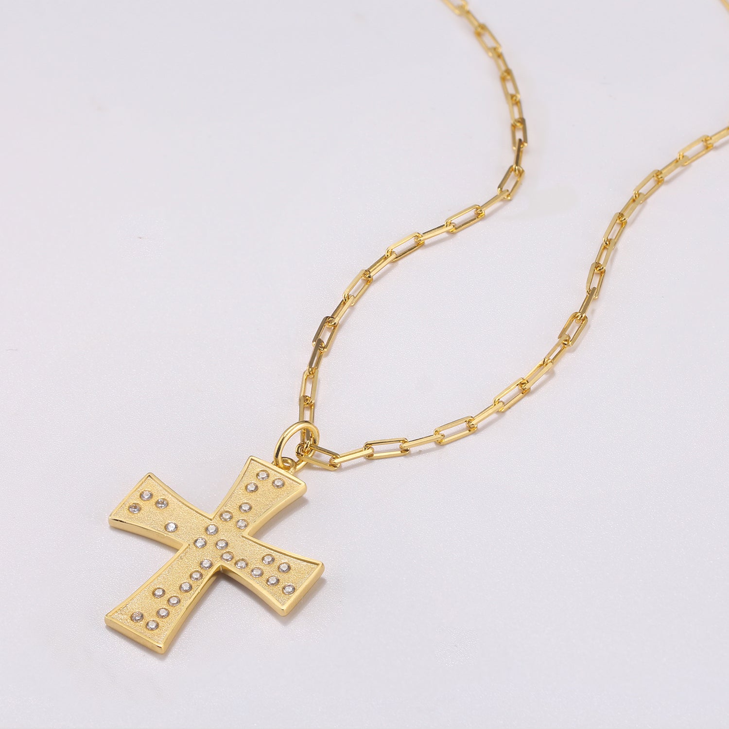 Touchstone Cross Faith/Family in Braille Crystals on Cross Necklace Gold on White Background