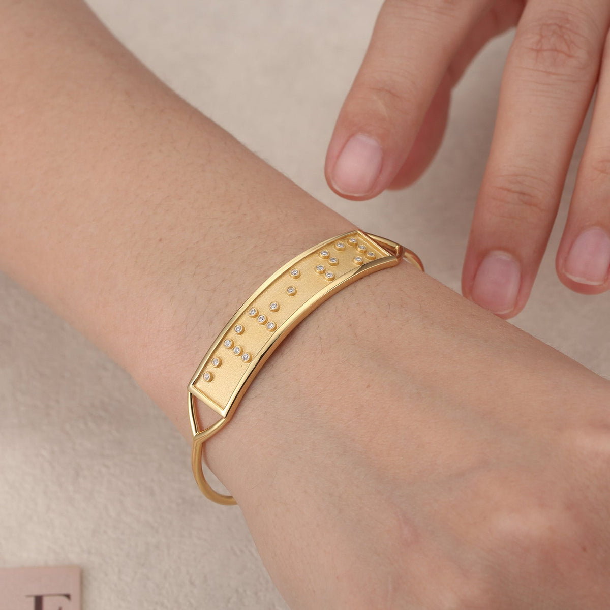 Touchstone 'Clarity' Cuff Braille Crystals Gold on Model