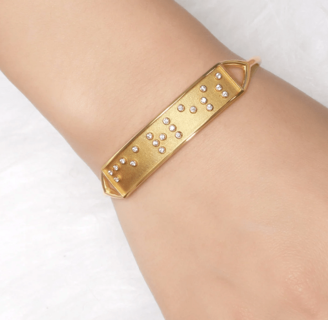 Touchstone Mon Amour Cuff Gold in Braille Crystals on model