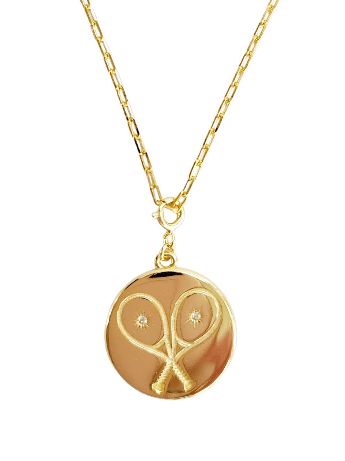 LoveMatch Tennis Heart Two Tennis Racquets on Round Pendant Necklace Gold