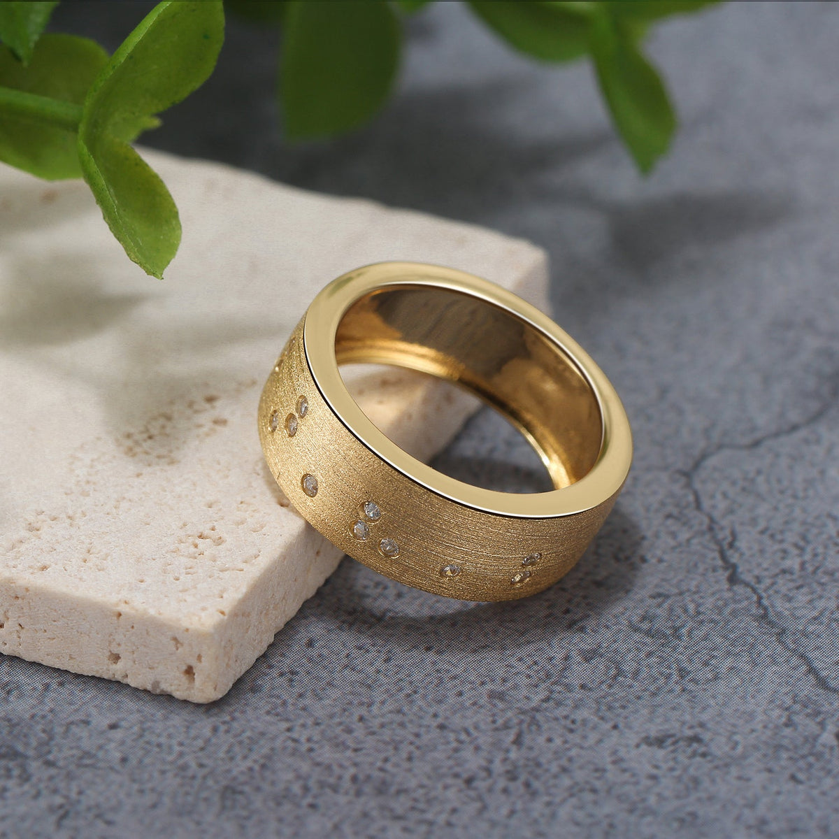Touchstone Badass Band Ring Brushed Gold with Braille Crystals