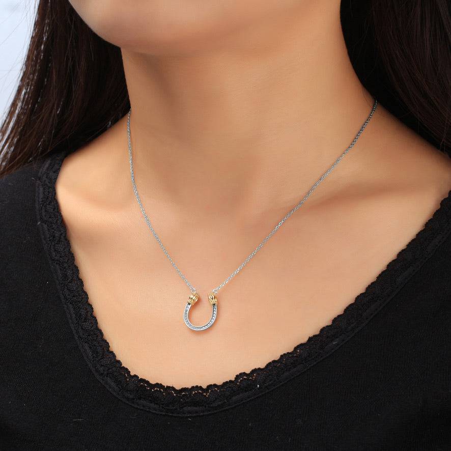 Feeling Lucky Silver Horseshoe Necklace on Model