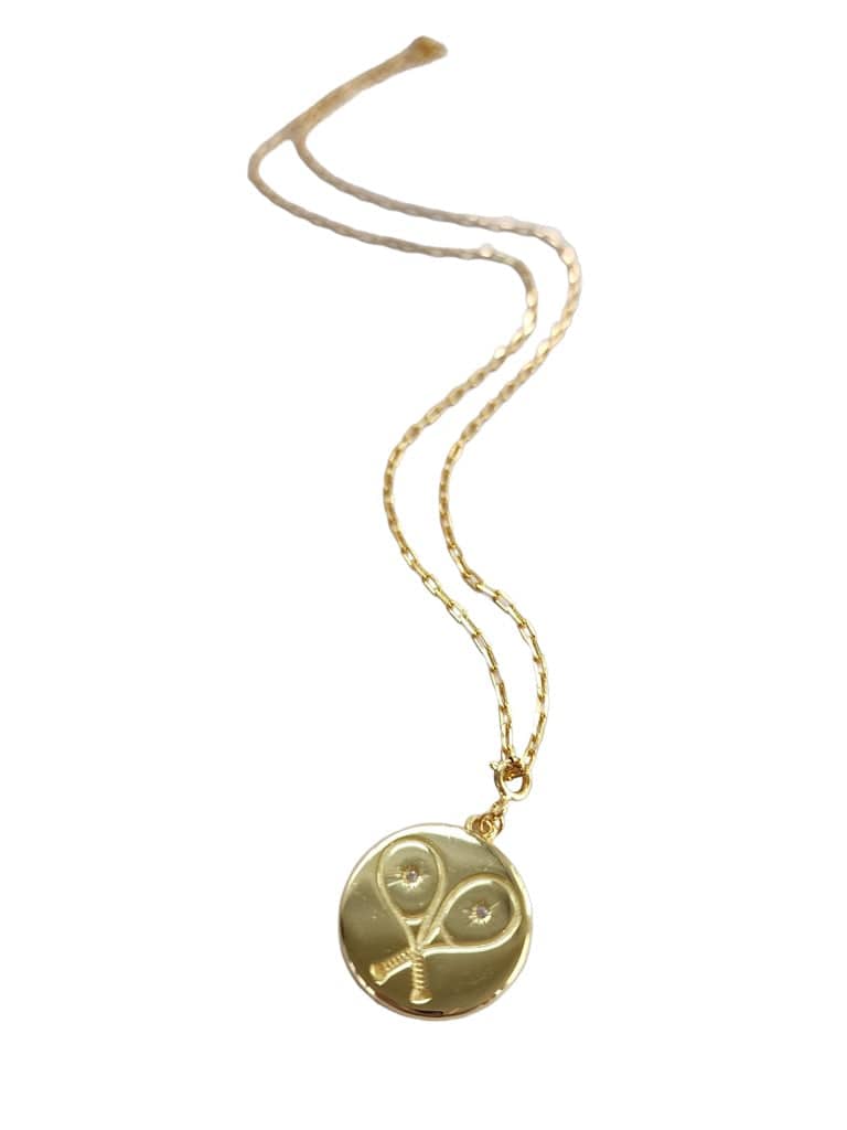 LoveMatch Tennis Heart Clip On Double Tennis Racquet Pendant Necklace Gold