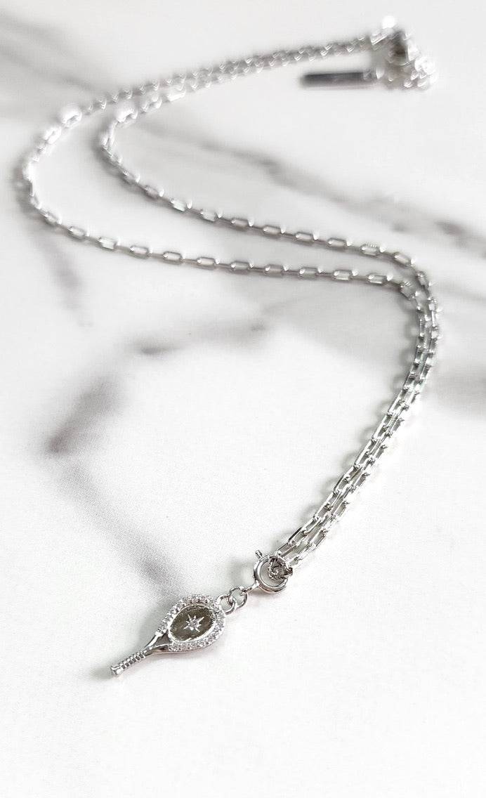 LoveMatch Tennis Racquet Clip On Pendant Charm Necklace Silver