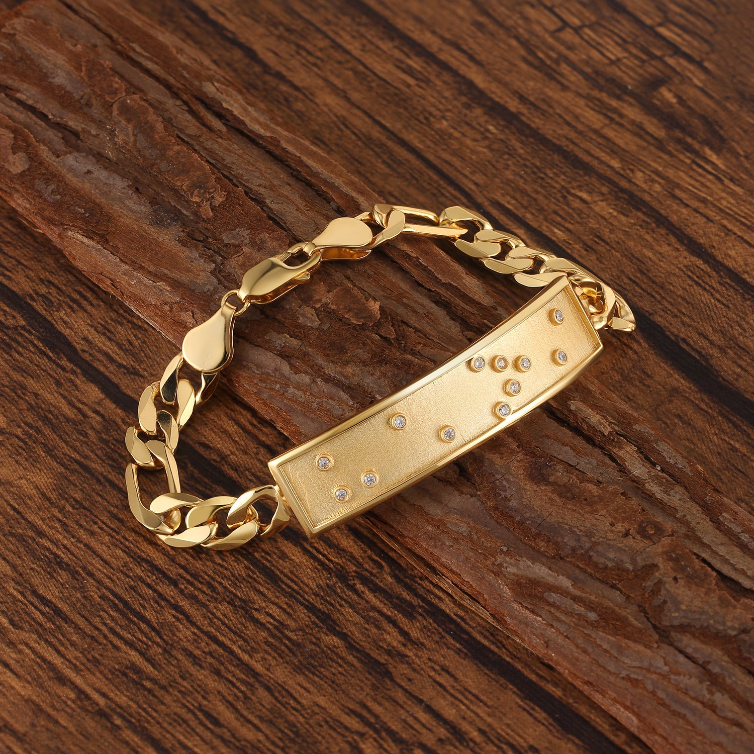 Touchstone 'HE>i' in Braille Crystals ID Link Bracelet in Gold