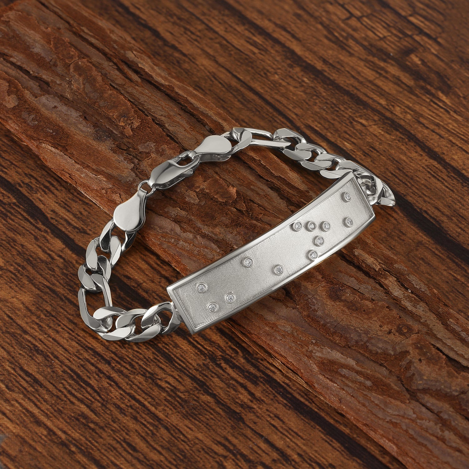 Touchstone 'HE>i' in Braille Crystals ID Link Bracelet in Silver