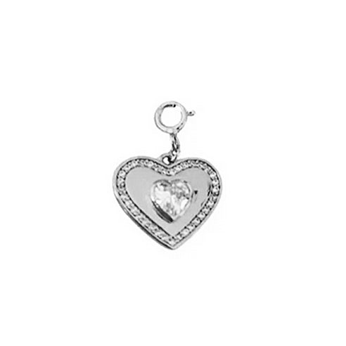 Pickleball Clip on Heart Charm with Crystals Silver