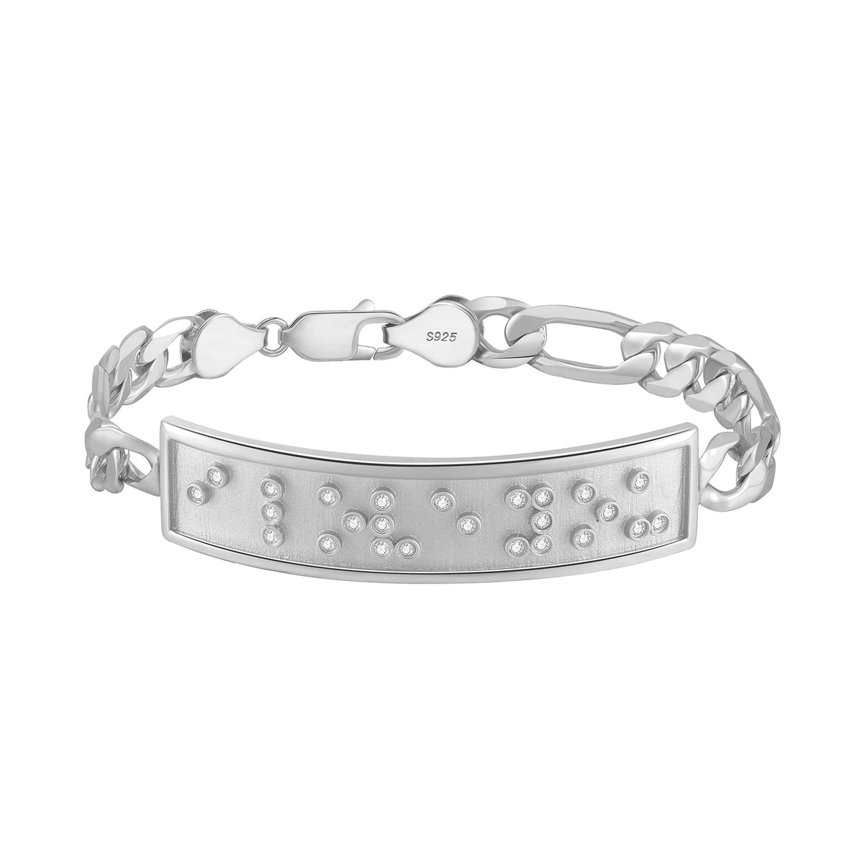 Touchstone I Love You ID Link Bracelet in Silver with Braille Crystals