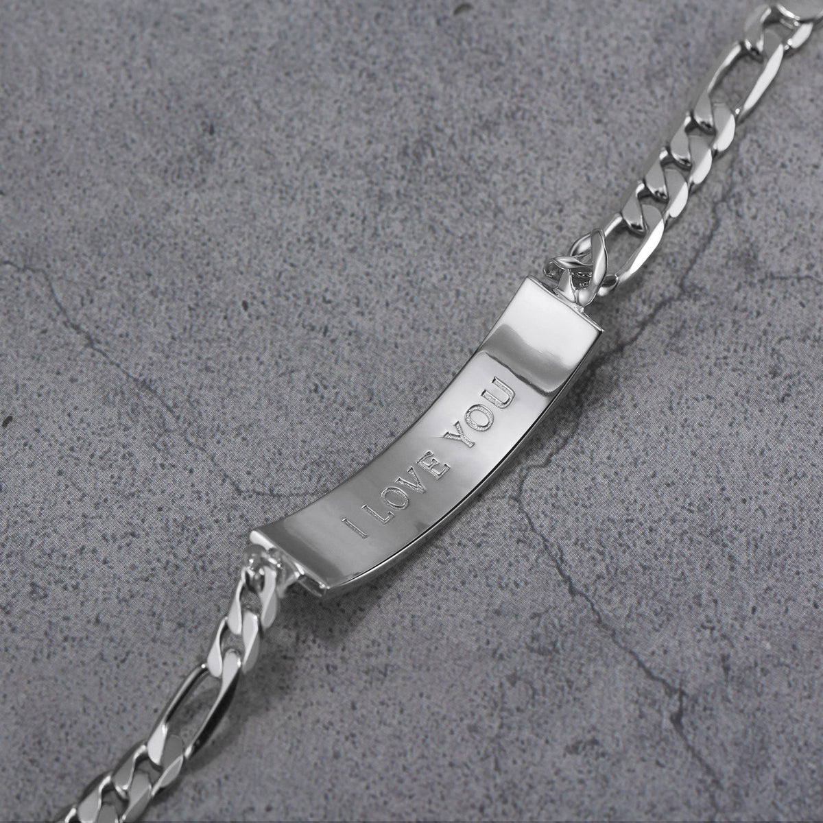 Touchstone 'I Love You' Engraved Inside ID Link Bracelet in Silver