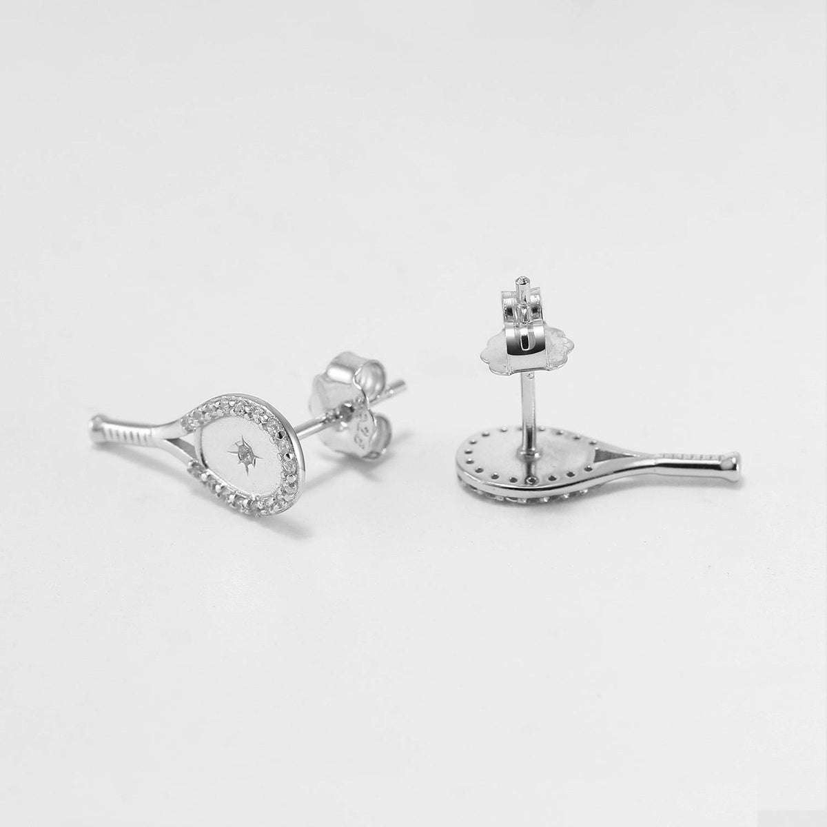 LoveMatch Tennis Racquet Bling Stud Earrings Silver with Crystals