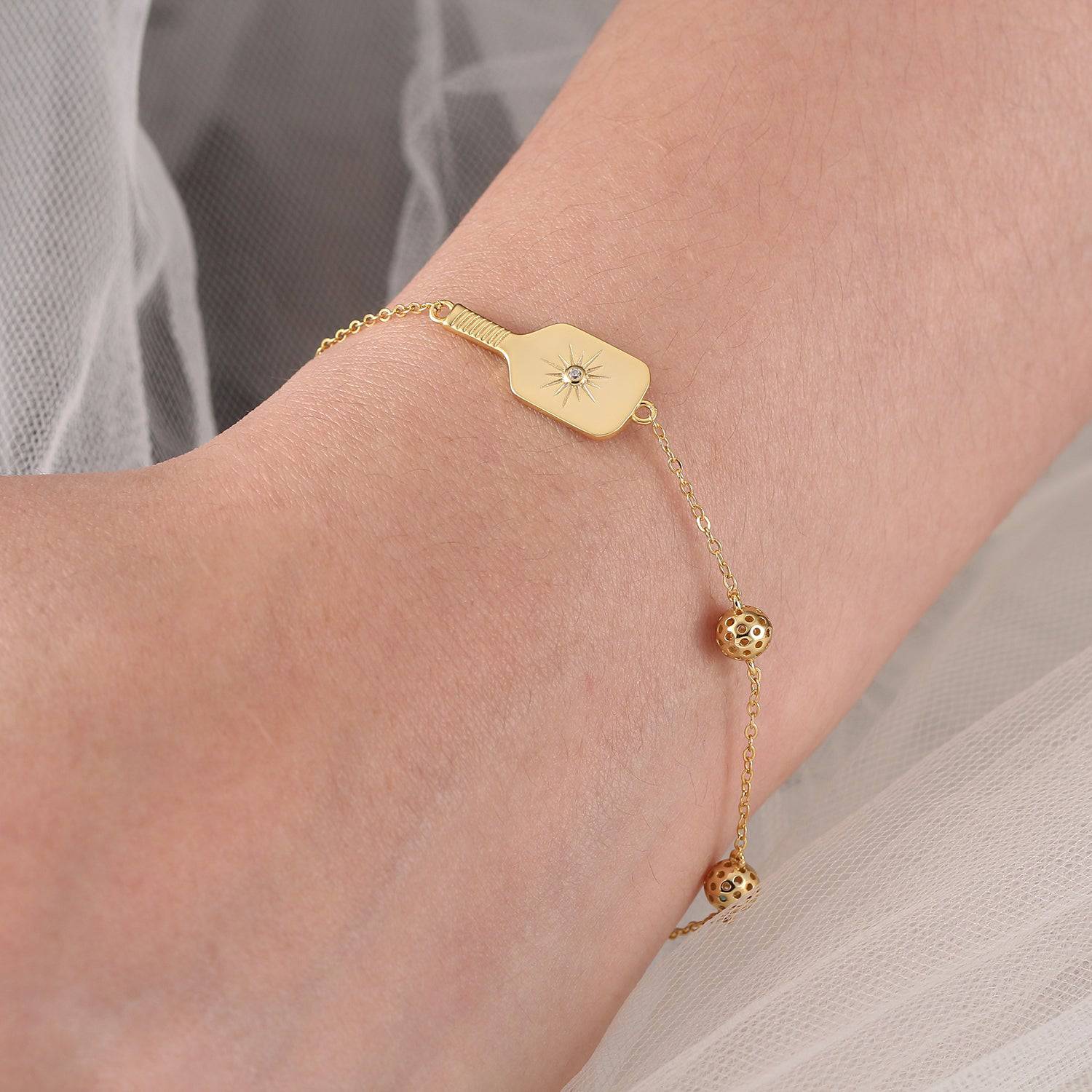 Pickleball Play It Forward Bracelet Gold on model