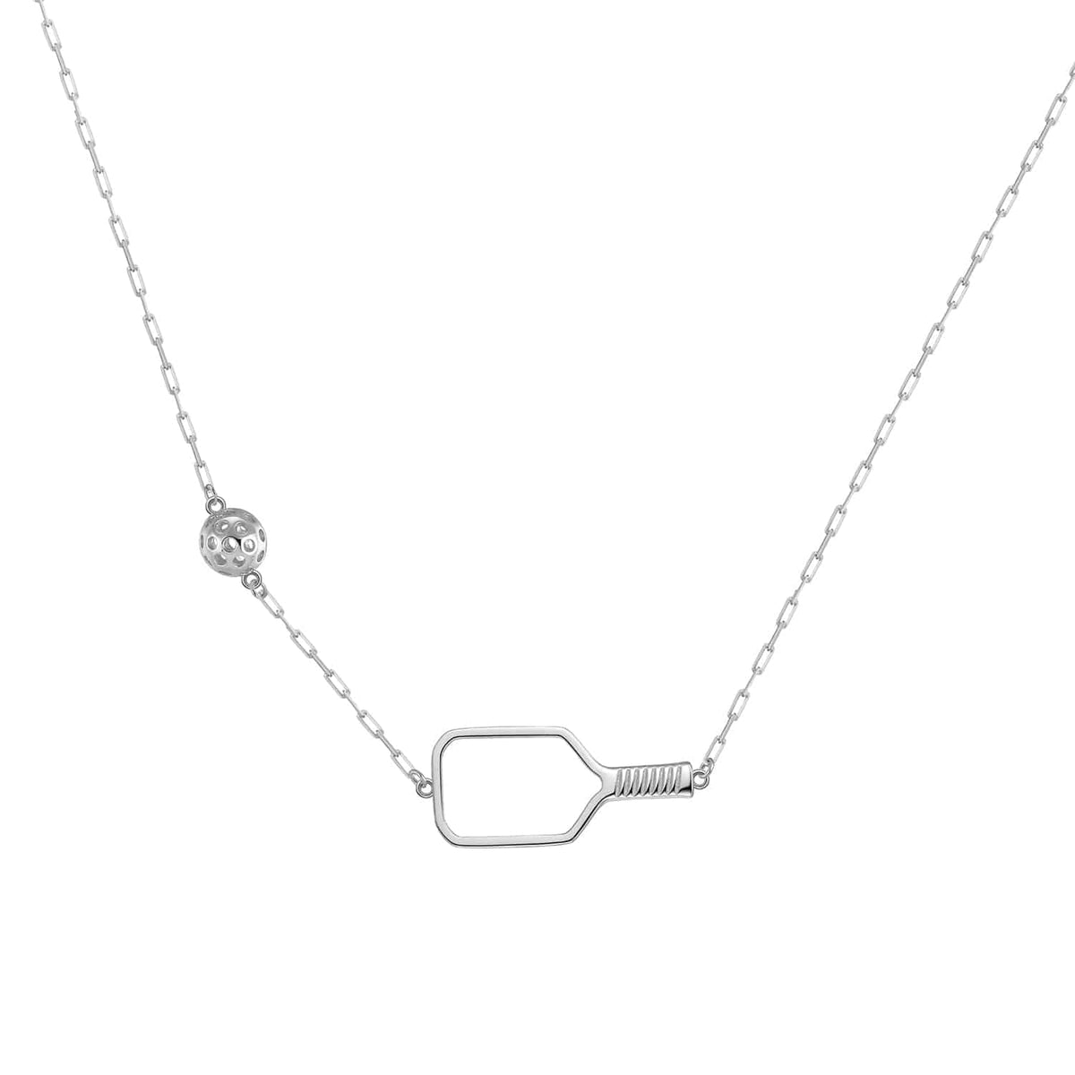 Pickleball Playset Open Racquet and Ball Silver Necklace