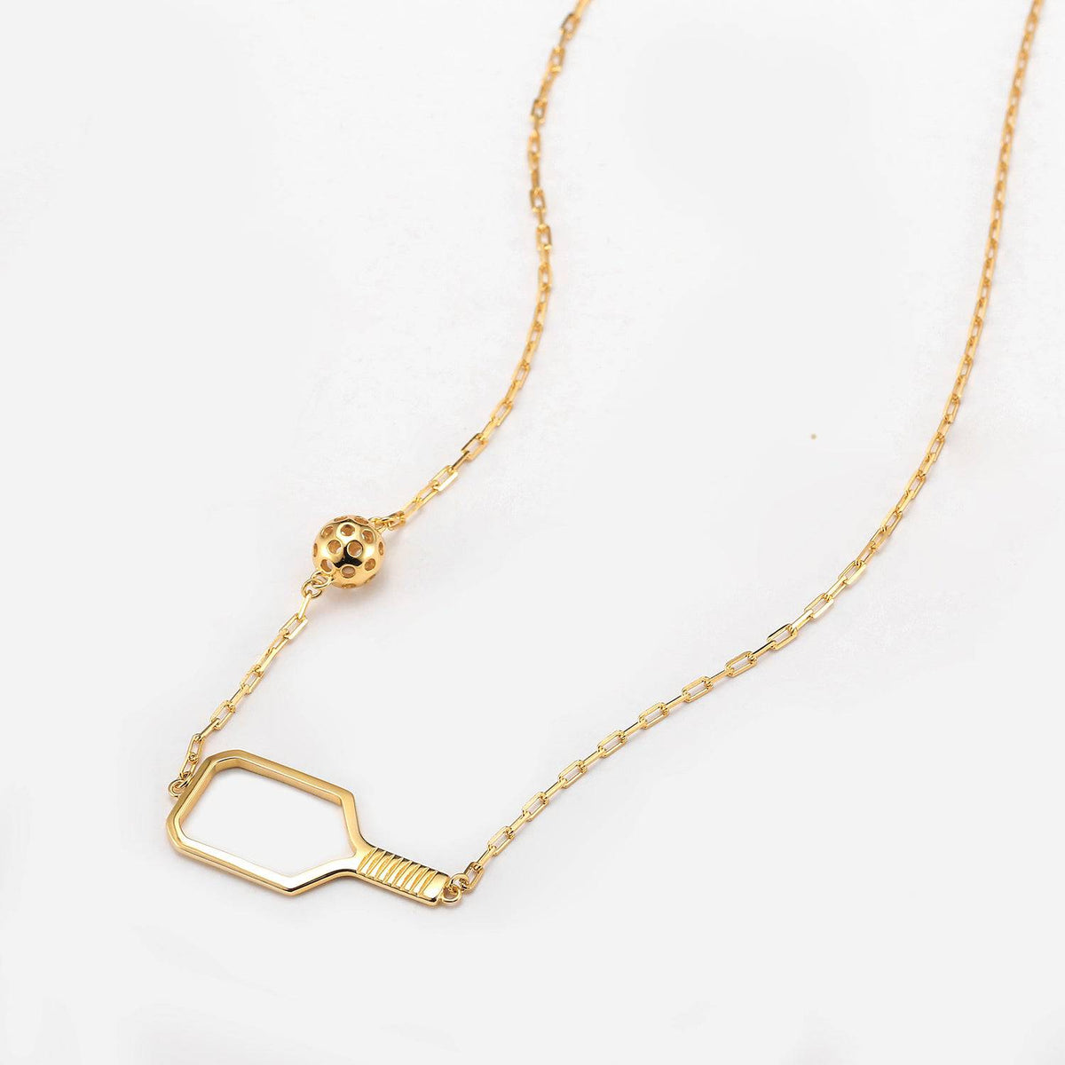 Pickleball Playset Open Racquet and Ball Gold Necklace