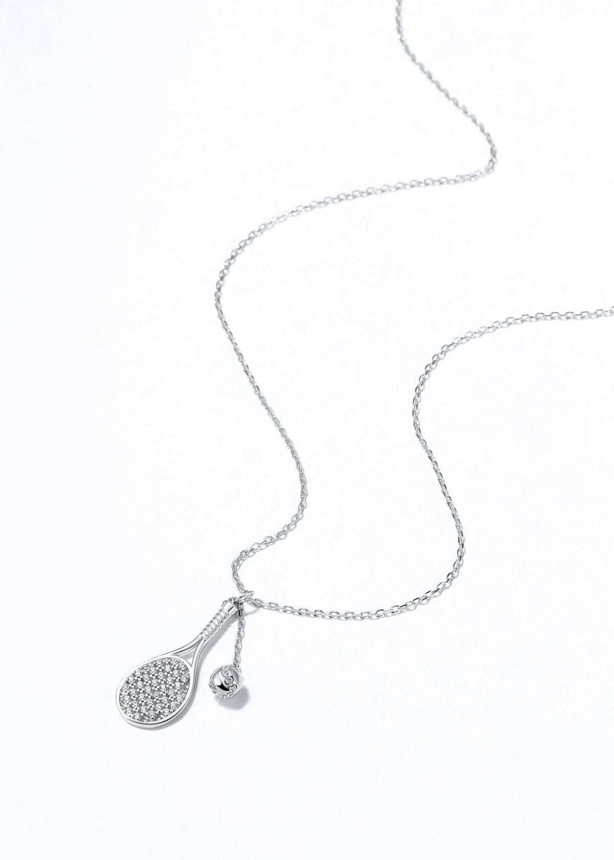 LoveMatch Tennis LOVE Bling Racquet and Ball on Dainty Chain Silver Necklace with Crystals