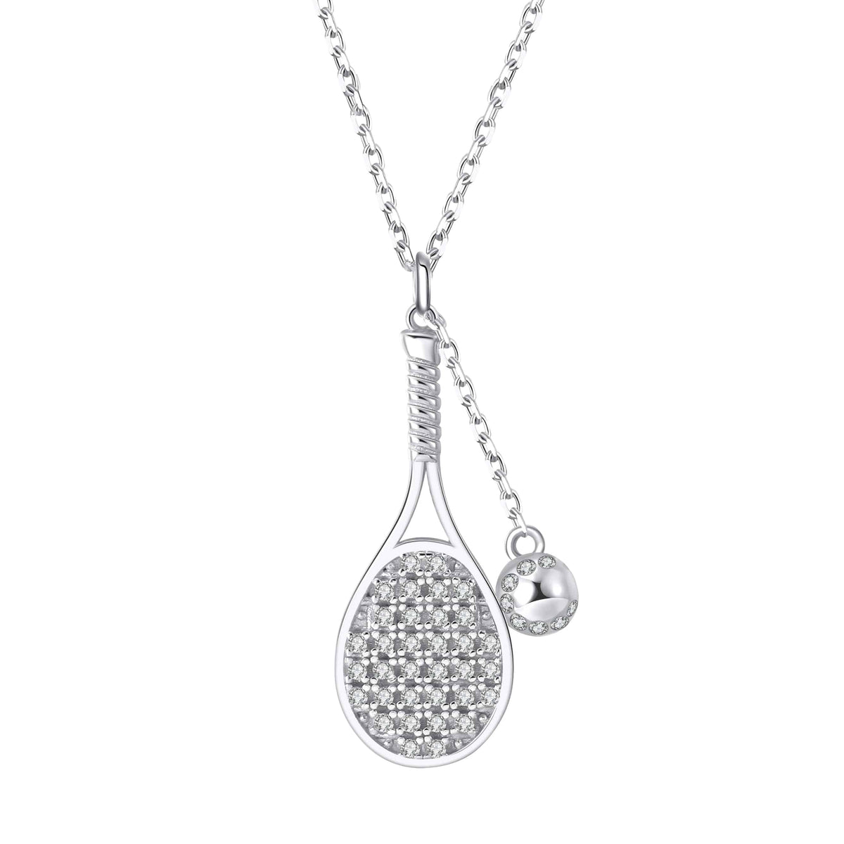 LoveMatch Tennis Modern LOVE Racquet & Ball Silver Necklace