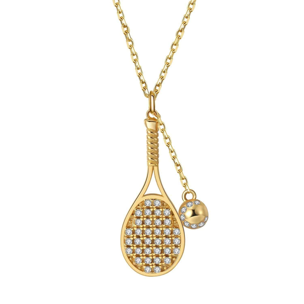 LoveMatch Tennis LOVE Bling Racquet and Ball on CLIP Chain Gold Necklace