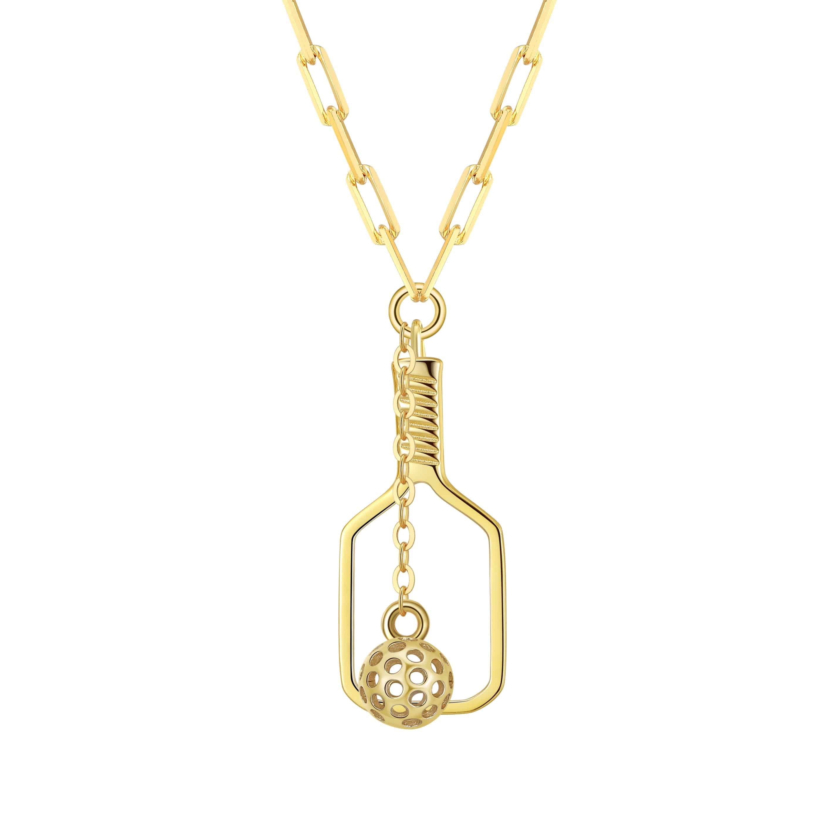 Pickleball The Mini Volley Paddle and Ball Necklace Gold