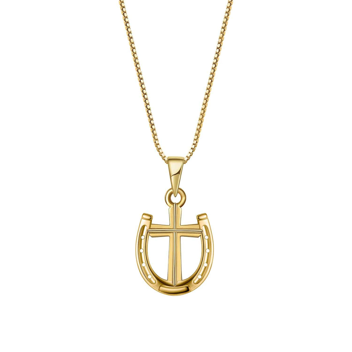 FINE Jewelry Rider's Prayer Solid 14K Gold Mini Necklace Horseshoe with Cross