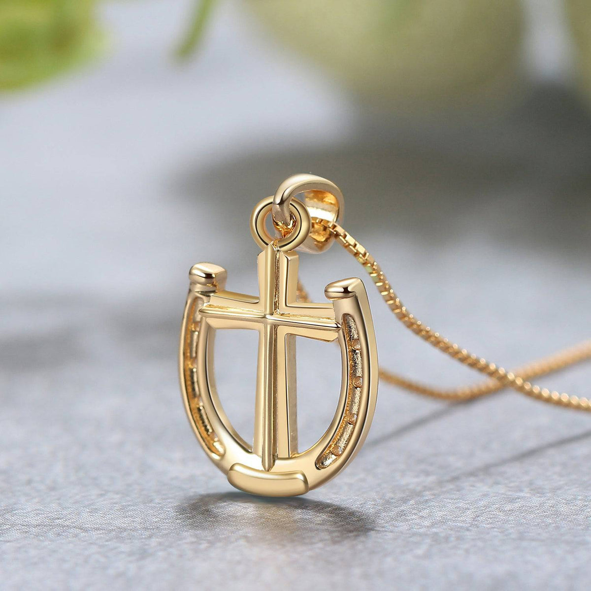 FINE Jewelry Rider's Prayer Solid Gold Mini Necklace Horseshoe with Cross