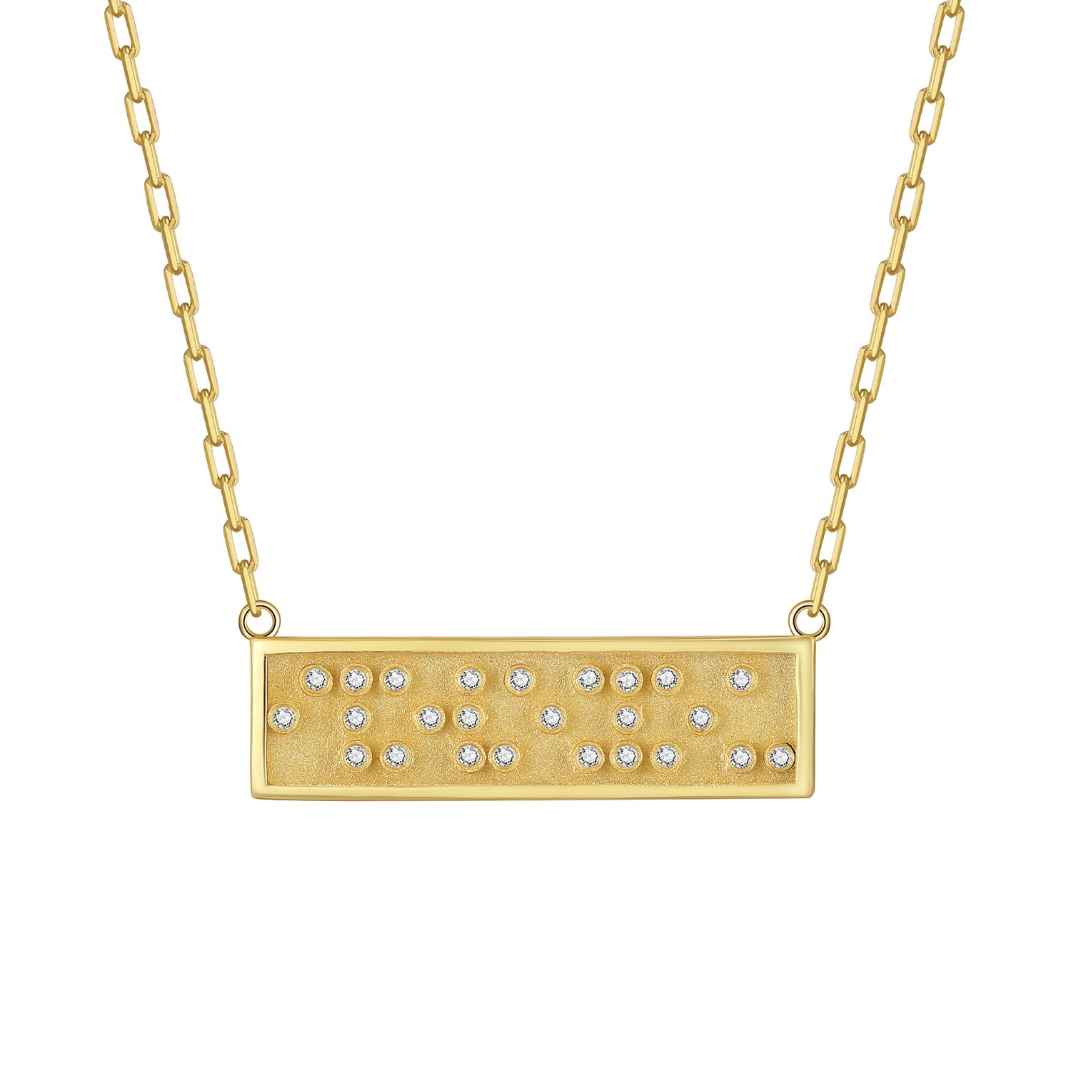 Touchstone I Love You Mini-Bar Necklace in Gold with Braille 'I Love You' Crystals on white background