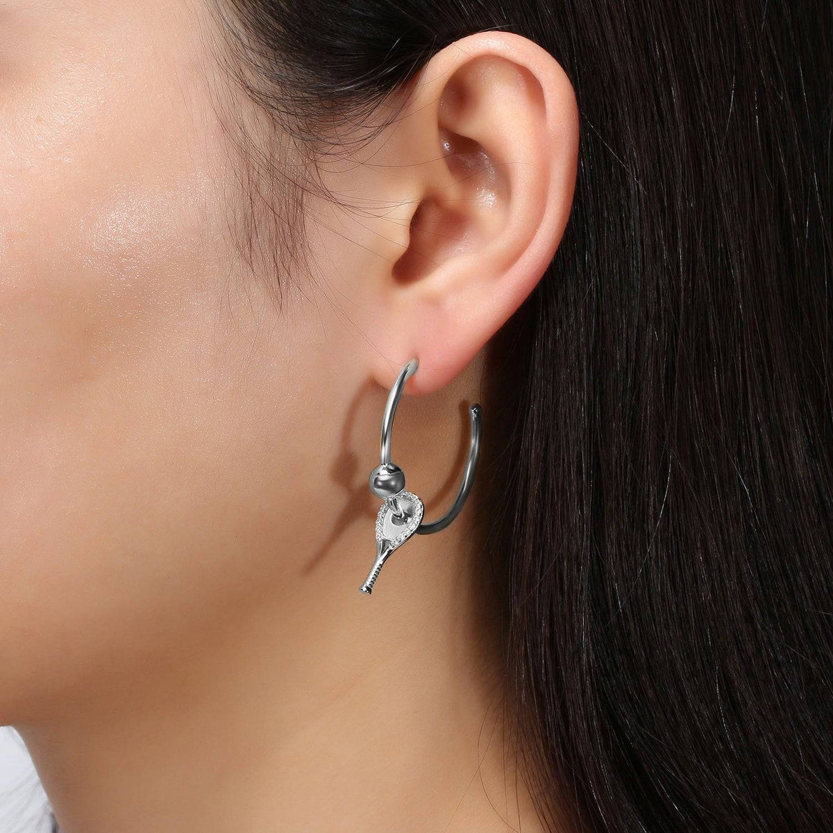 LoveMatch Tennis Hoop Playtime Earrings Silver on model