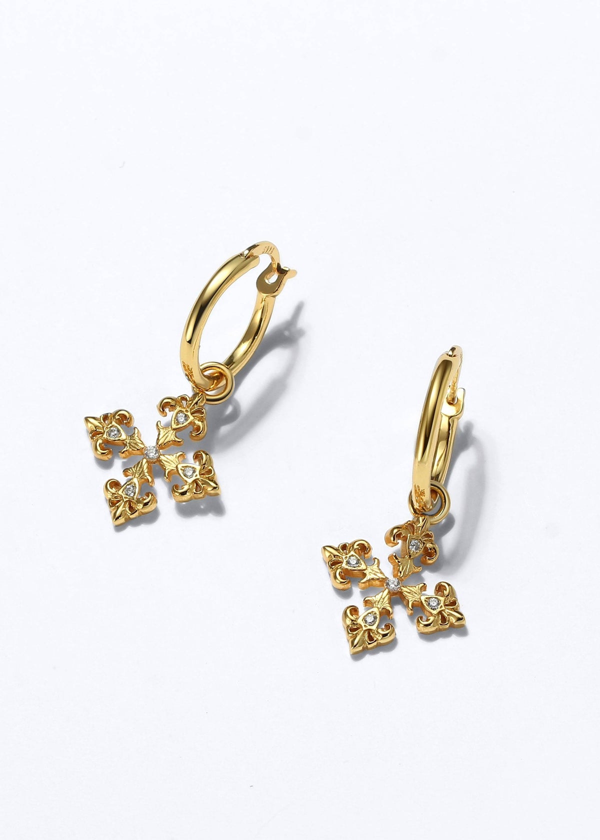 Saints and Saviors Fleur De Lis Cross Hoop Earrings