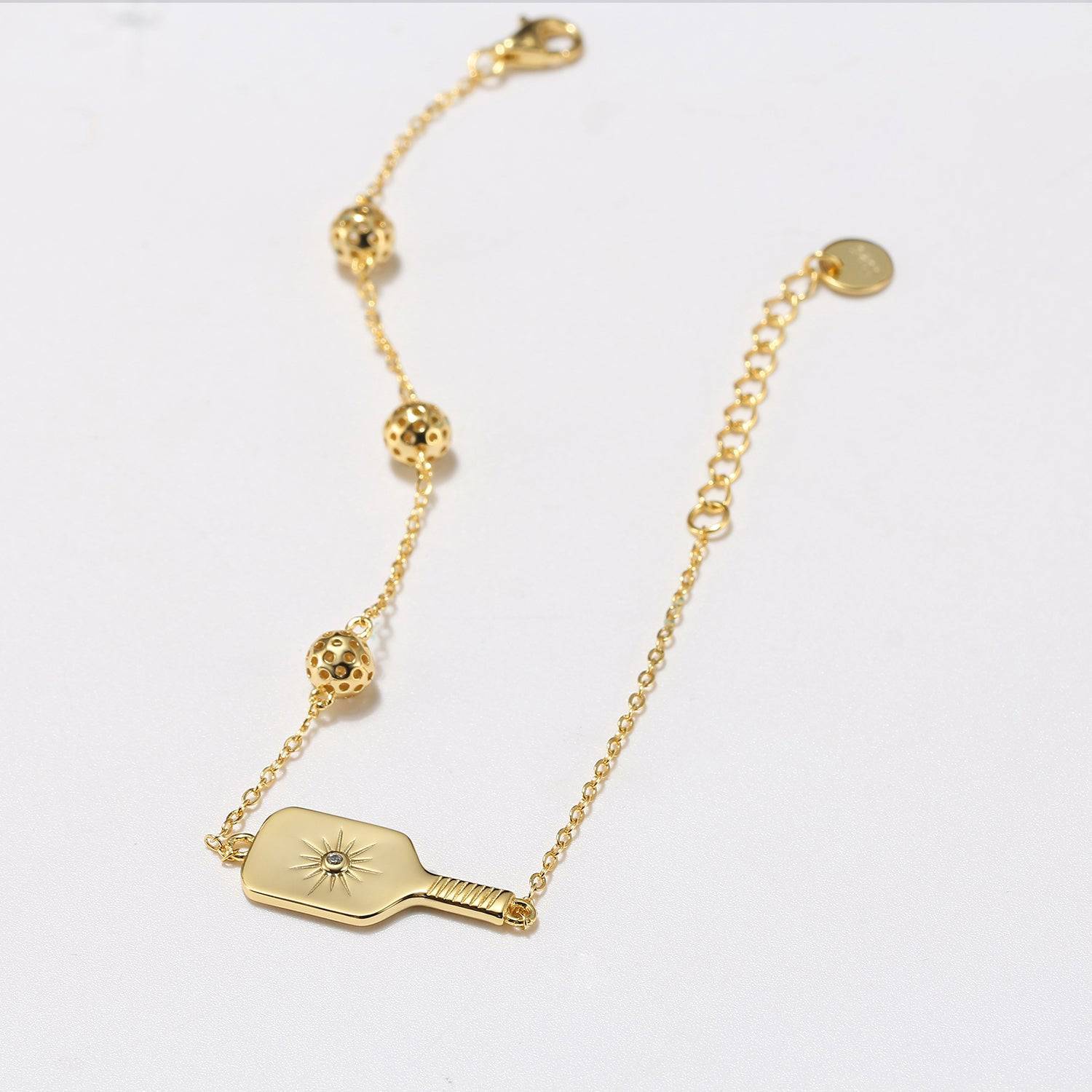 Pickleball Play It Forward Paddle with Balls Bracelet Gold