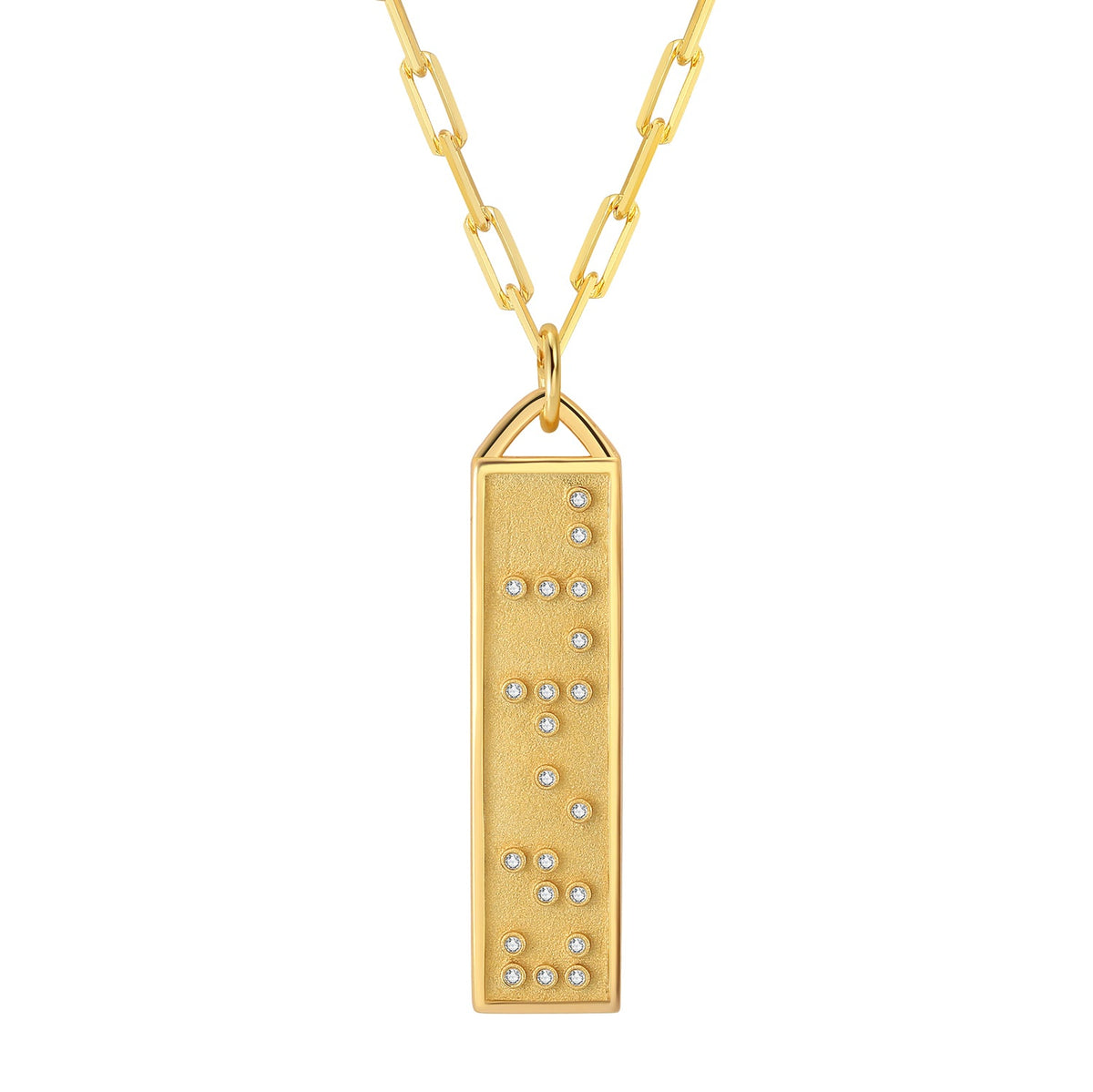 Touchstone Clarity Braille Message in Crystals Bar Necklace Gold