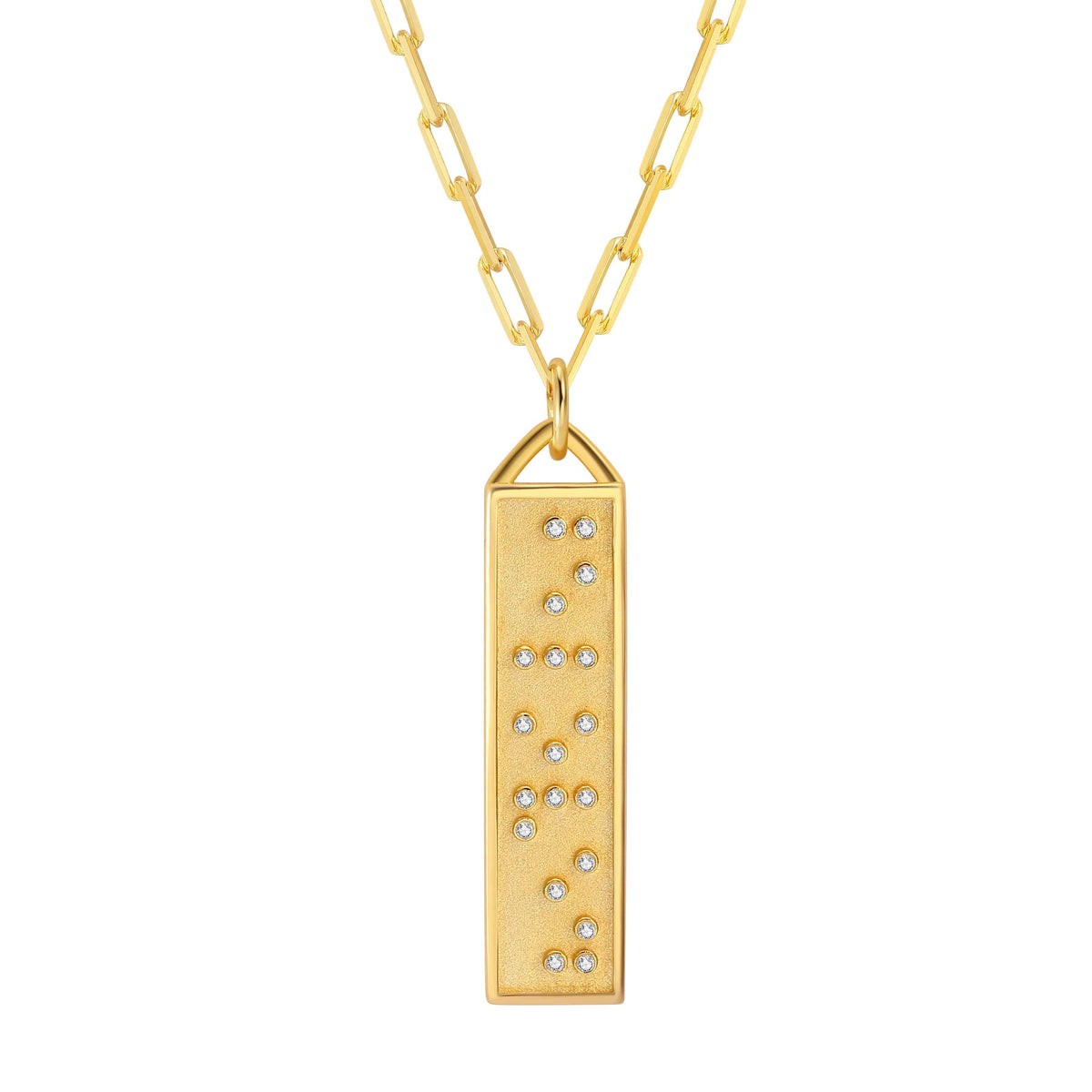 Touchstone Beloved Bar Necklace Gold "Beloved" in Braille Crystals