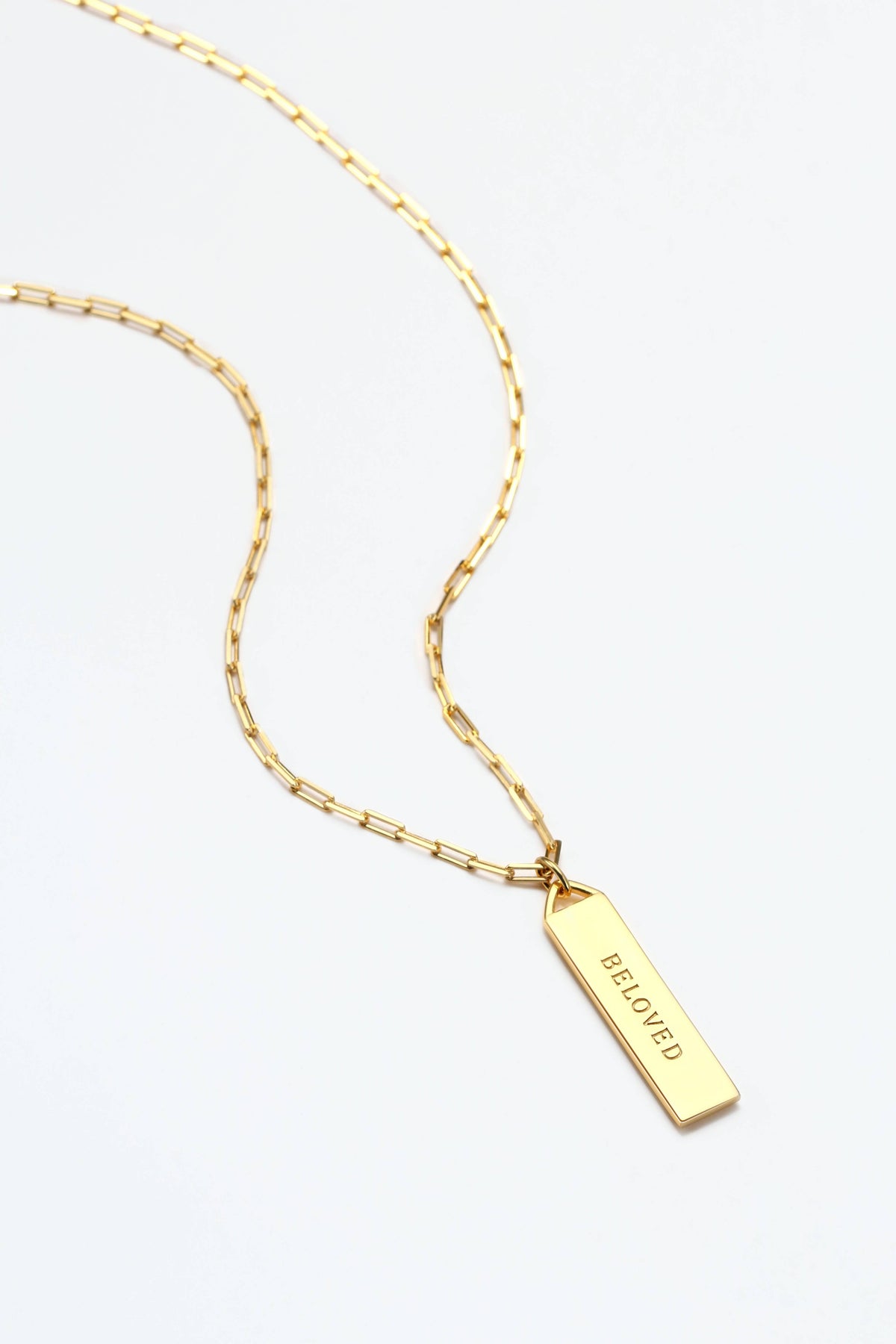 Touchstone Beloved Bar Necklace Gold "Beloved" engraved on reverse
