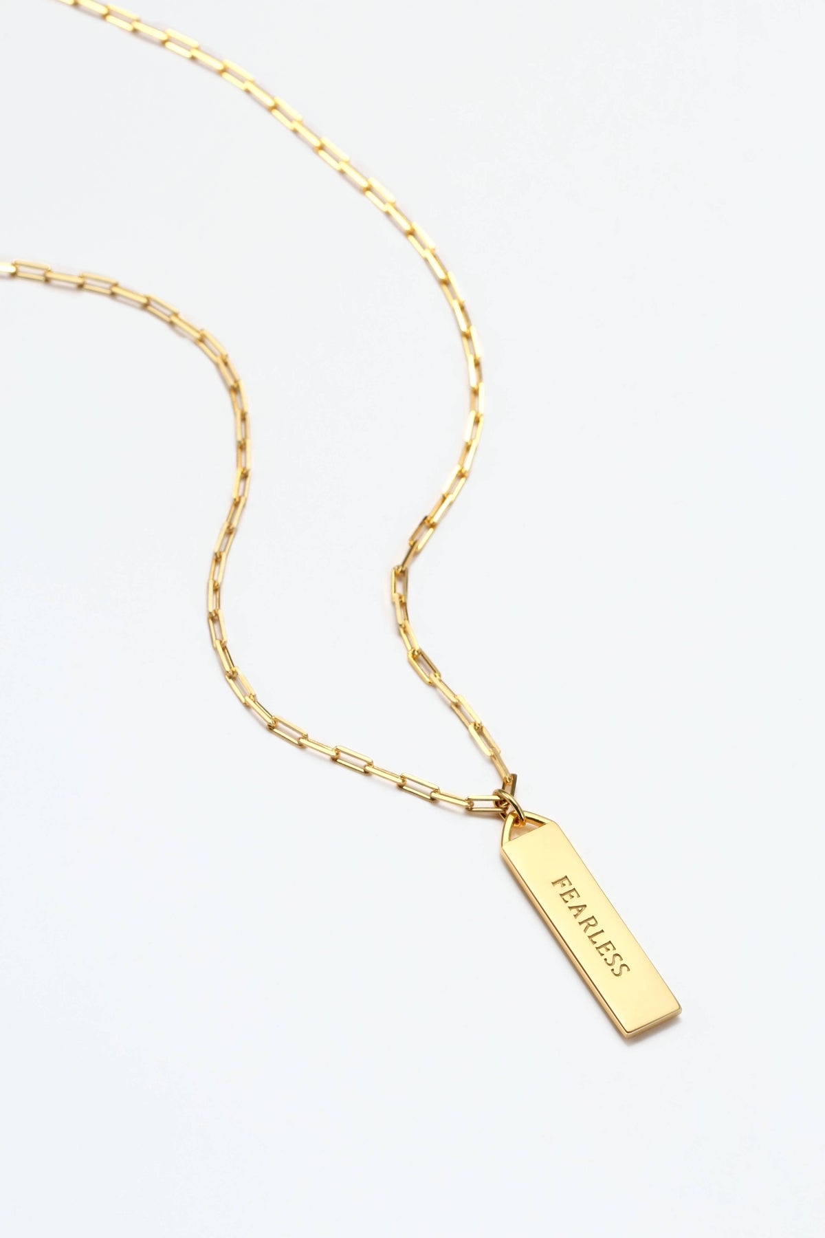 Touchstone Fearless Bar Necklace Gold "Fearless" engraved on reverse